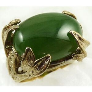 Sterling Vermeil Leaves Jade Ring